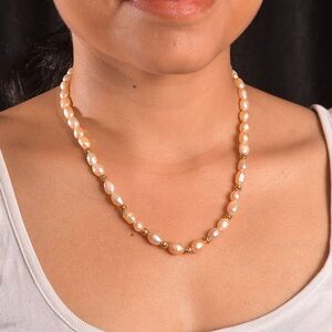 Peach Freshwater Pearl Golden Necklace 18-20”in 18K Vermeil YG Sterling Silver